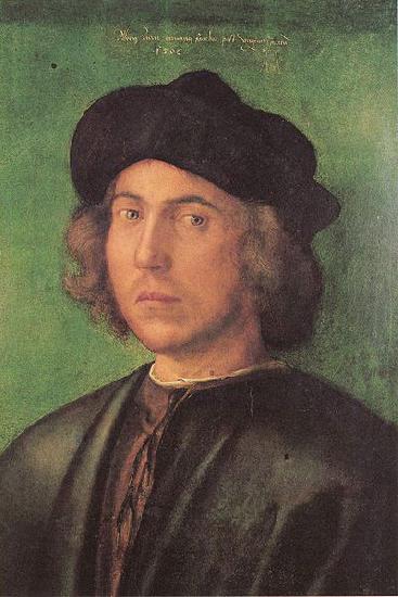 Albrecht Durer Portrat eines jungen Mannes vor grunem Hintergrund oil painting image